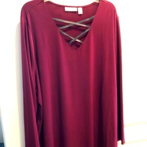 Long sleeve top with faux leather detail